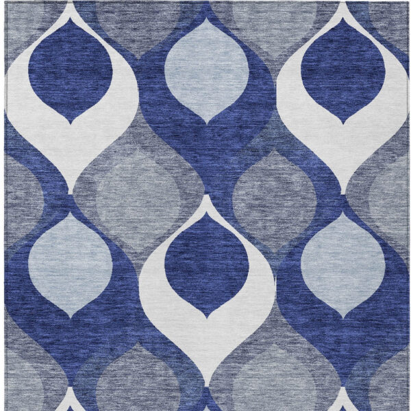 10' X 14' Navy Blue And Denim Blue Ogee Washable Indoor Outdoor Area Rug