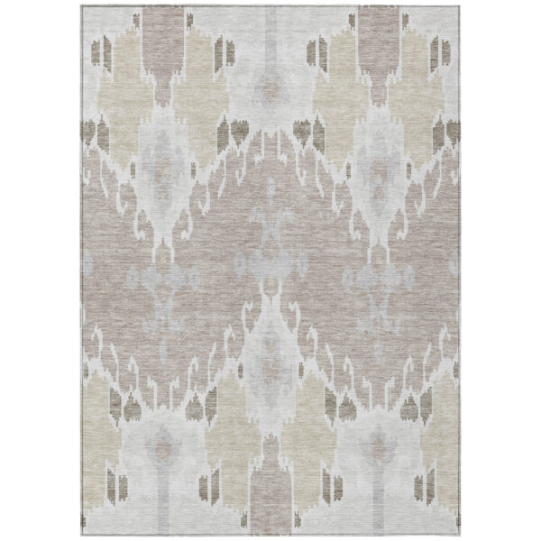 8' X 10' Ivory Beige And Taupe Ikat Washable Indoor Outdoor Area Rug