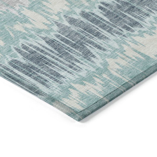 10' X 14' Teal Blue Aqua And Silver Striped Washable Indoor Outdoor Area Rug