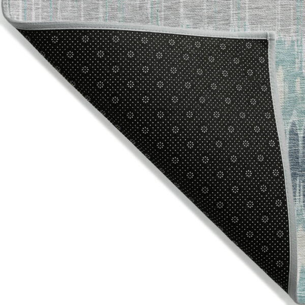 10' X 14' Teal Blue Aqua And Silver Striped Washable Indoor Outdoor Area Rug