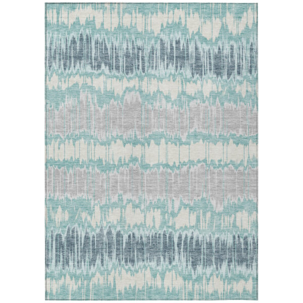 10' X 14' Teal Blue Aqua And Silver Striped Washable Indoor Outdoor Area Rug
