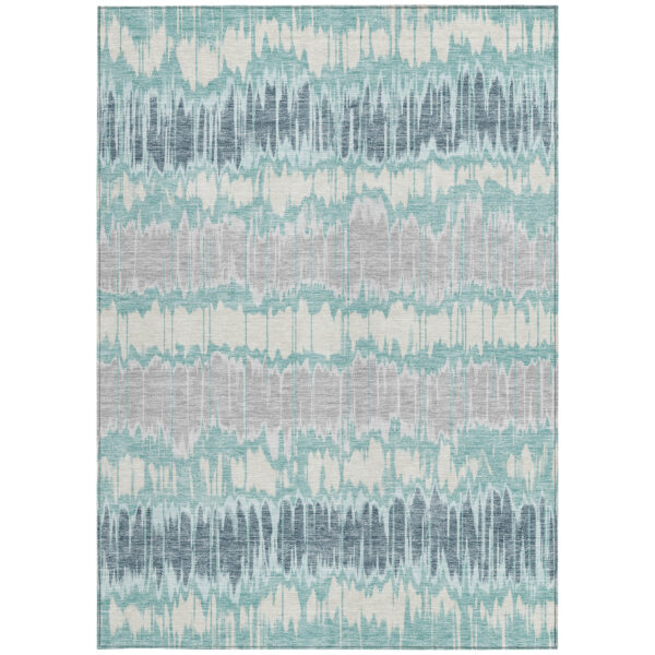 10' X 14' Teal Blue Aqua And Silver Striped Washable Indoor Outdoor Area Rug
