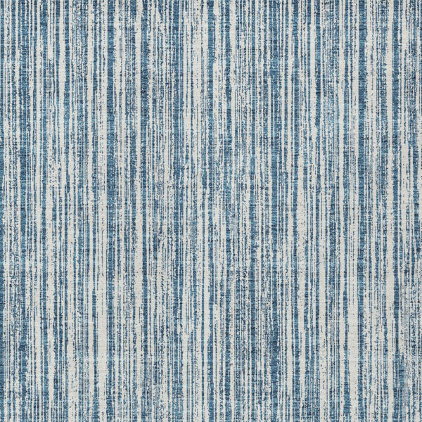 8' X 10' Blue And Ivory Striped Washable Indoor Outdoor Area Rug