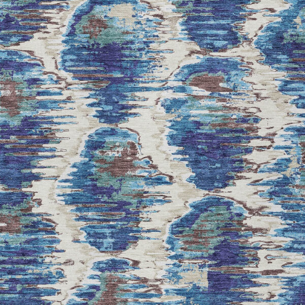 10' X 14' Denim Blue And Sky Blue Abstract Washable Indoor Outdoor Area Rug