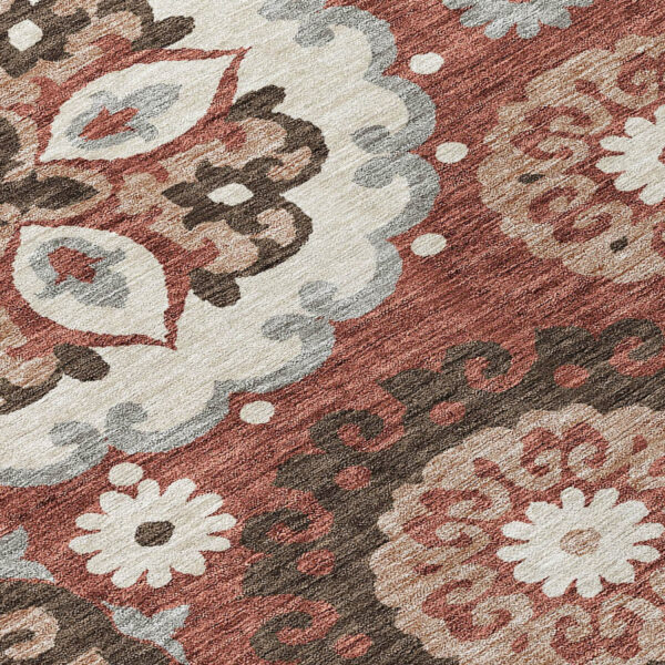 9' X 12' Orange Taupe And Gray Floral Medallion Washable Indoor Outdoor Area Rug