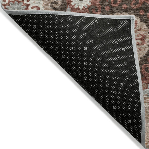 9' X 12' Orange Taupe And Gray Floral Medallion Washable Indoor Outdoor Area Rug