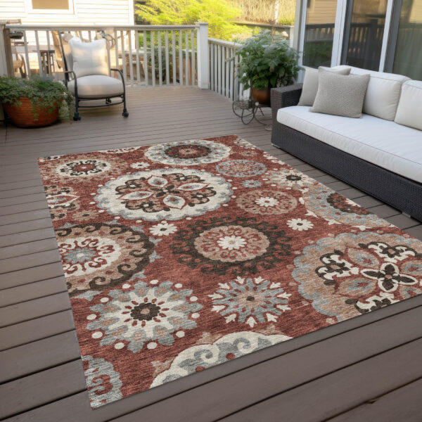 9' X 12' Orange Taupe And Gray Floral Medallion Washable Indoor Outdoor Area Rug