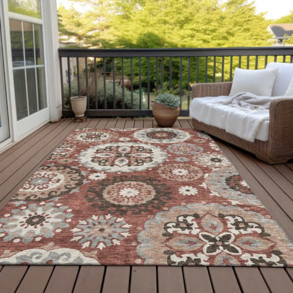 9' X 12' Orange Taupe And Gray Floral Medallion Washable Indoor Outdoor Area Rug