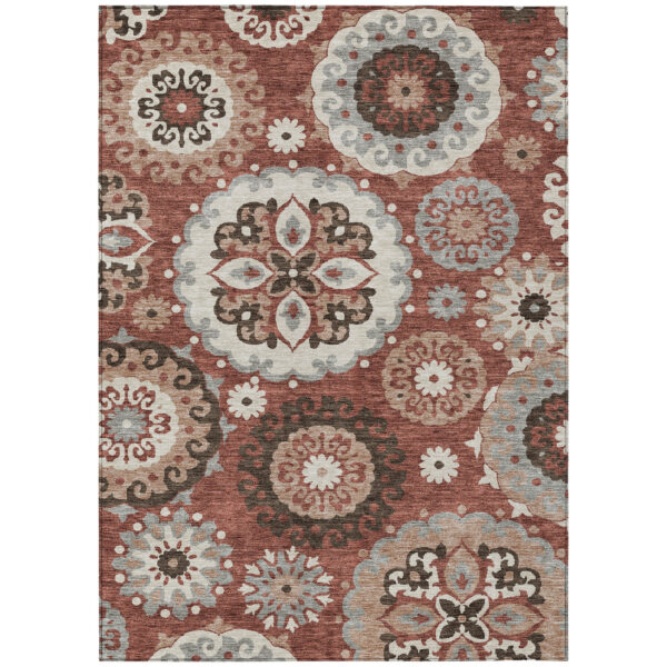 9' X 12' Orange Taupe And Gray Floral Medallion Washable Indoor Outdoor Area Rug