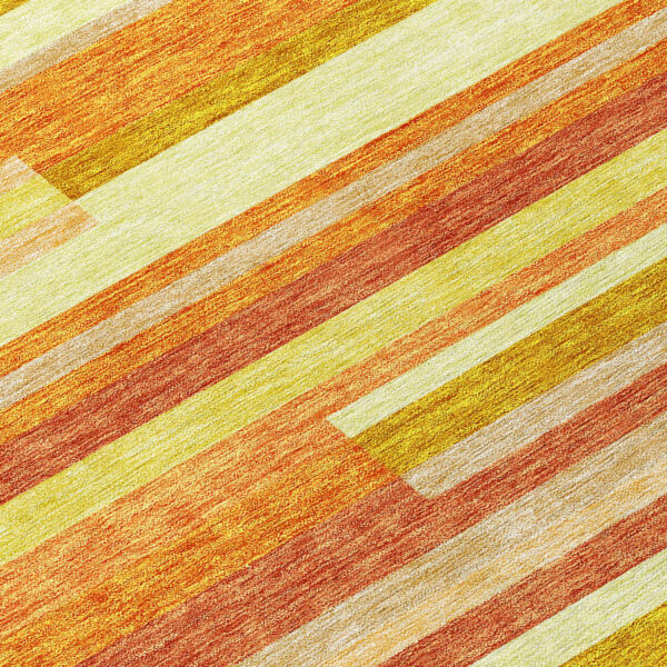 8' Orange Salmon And Lime Green Round Striped Washable Indoor Outdoor Area Rug