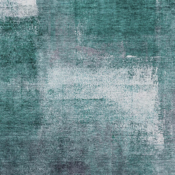 8' X 10' Teal Blue Aqua And Ivory Abstract Washable Indoor Outdoor Area Rug