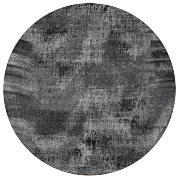 8' Gray Charcoal And Silver Round Abstract Washable Indoor Outdoor Area Rug