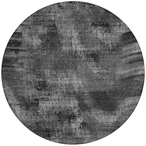 8' Gray Charcoal And Silver Round Abstract Washable Indoor Outdoor Area Rug