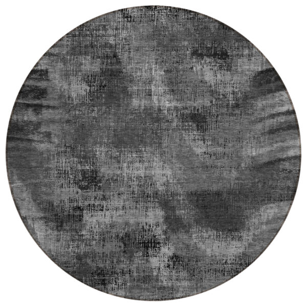 8' Gray Charcoal And Silver Round Abstract Washable Indoor Outdoor Area Rug