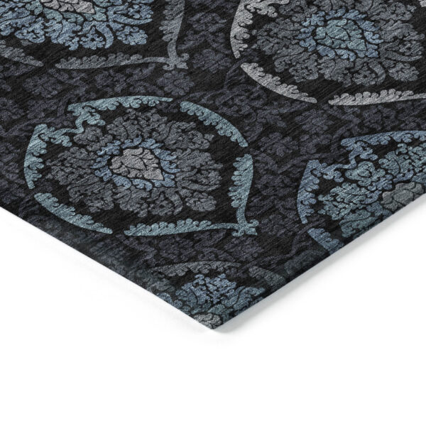 10' X 14' Blue Charcoal And Gray Medallion Washable Indoor Outdoor Area Rug