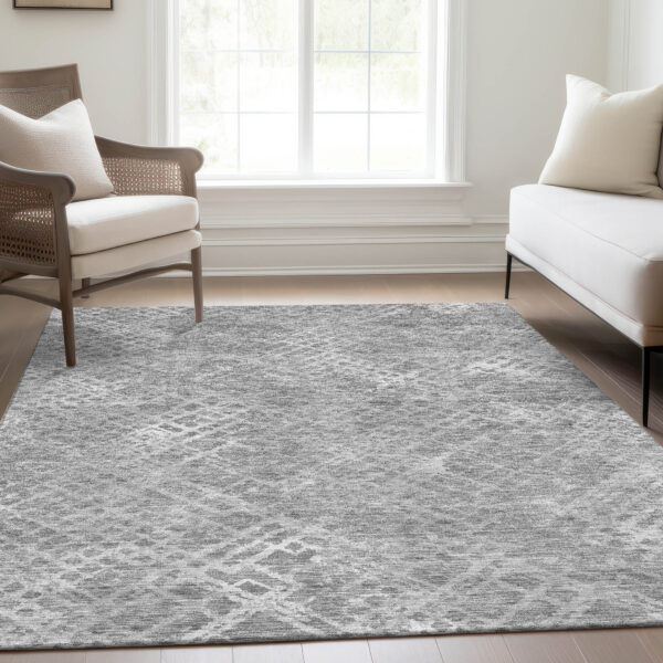 8' X 10' Gray And Silver Geometric Washable Indoor Outdoor Area Rug