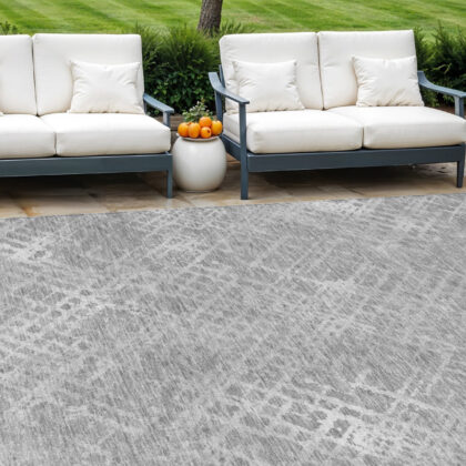 8' X 10' Gray And Silver Geometric Washable Indoor Outdoor Area Rug
