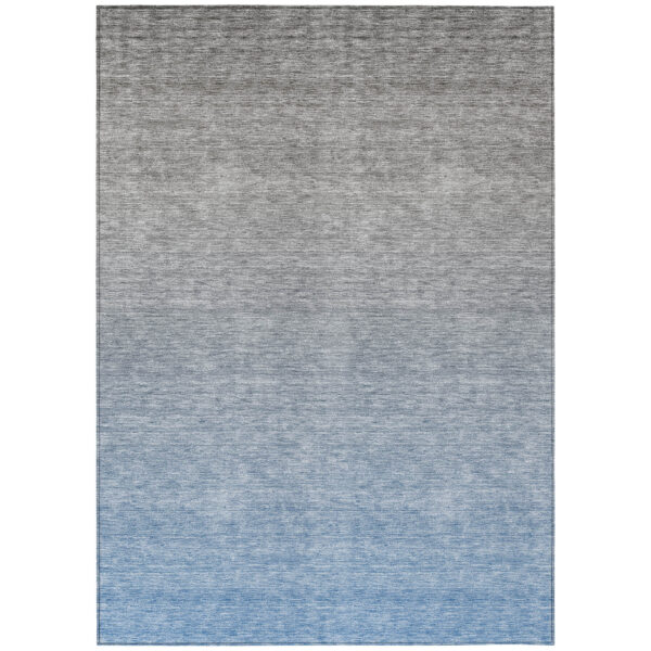 8' X 10' Denim Blue And Gray Ombre Washable Indoor Outdoor Area Rug