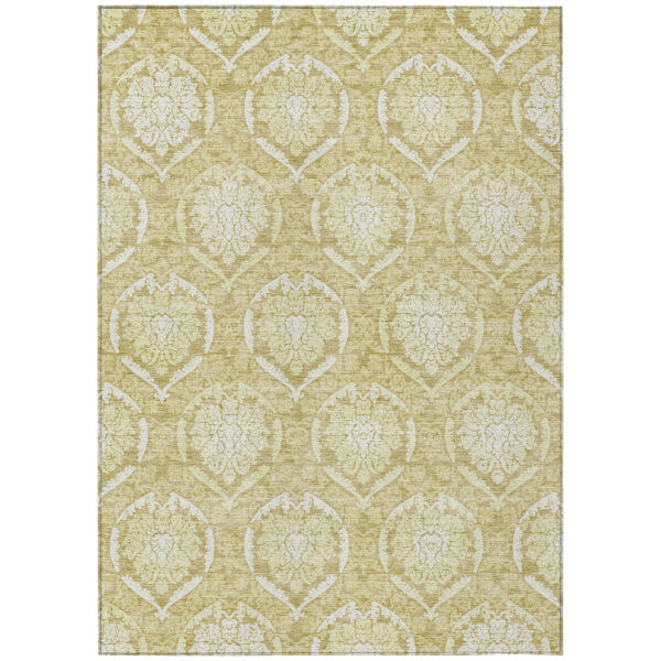 3' X 5' Gold Wheat And Ivory Medallion Washable Indoor Outdoor Area Rug