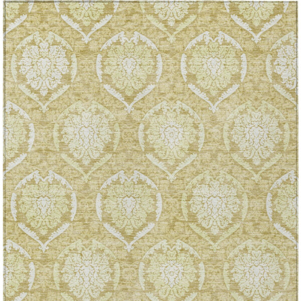 3' X 5' Gold Wheat And Ivory Medallion Washable Indoor Outdoor Area Rug