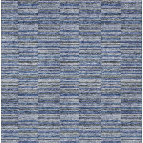 8' X 10' Navy Blue And Denim Blue Striped Washable Indoor Outdoor Area Rug