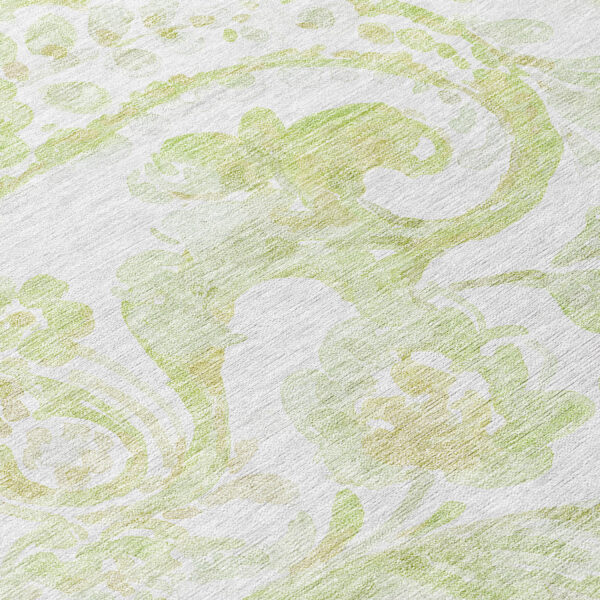 8' Sage Green And Ivory Round Paisley Washable Indoor Outdoor Area Rug