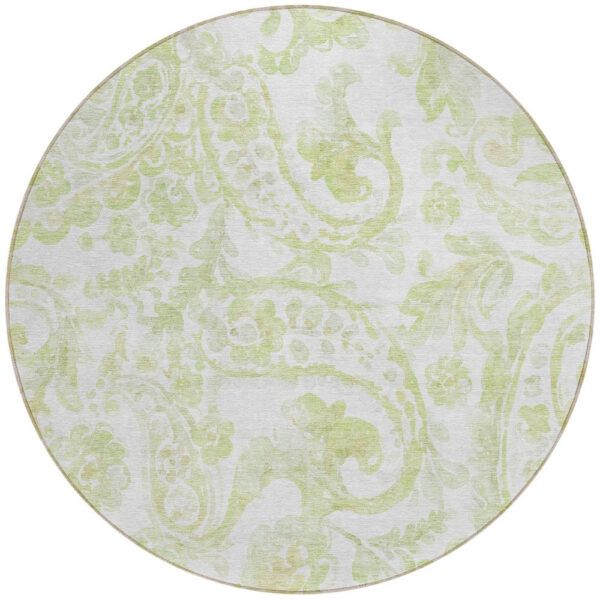 8' Sage Green And Ivory Round Paisley Washable Indoor Outdoor Area Rug