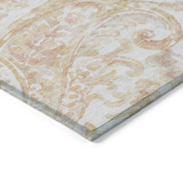 8' X 10' Coral Ivory And Peach Paisley Washable Indoor Outdoor Area Rug