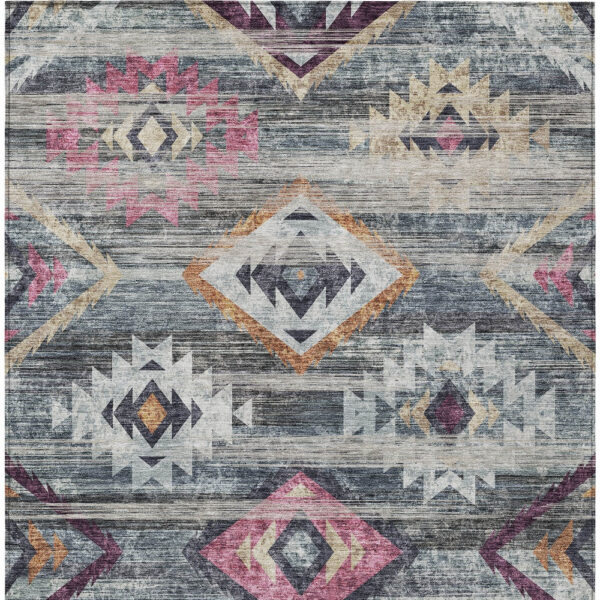 8' X 10' Gray Charcoal And Silver Southwestern Washable Indoor Outdoor Area Rug