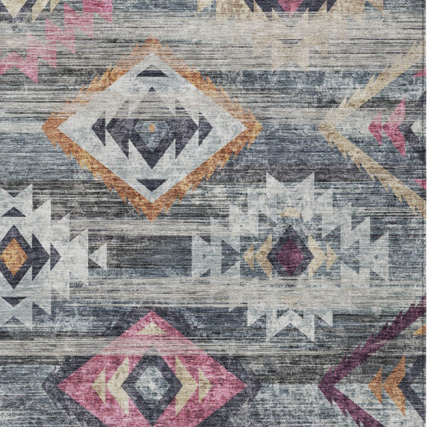 8' X 10' Gray Charcoal And Silver Southwestern Washable Indoor Outdoor Area Rug