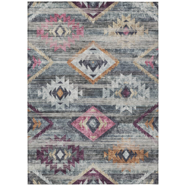 8' X 10' Gray Charcoal And Silver Southwestern Washable Indoor Outdoor Area Rug