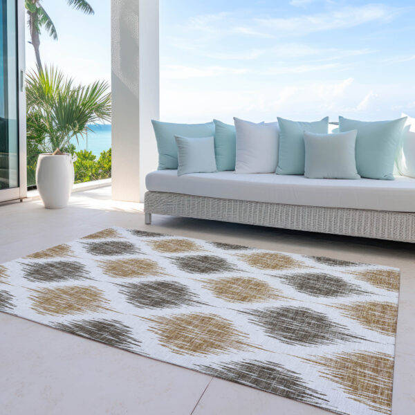 5' X 8' Chocolate And Ivory Ikat Washable Indoor Outdoor Area Rug