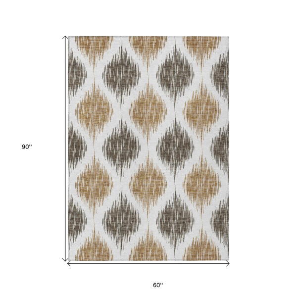 5' X 8' Chocolate And Ivory Ikat Washable Indoor Outdoor Area Rug