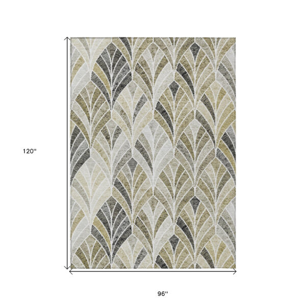 8' X 10' Taupe Ivory And Brown Geometric Washable Indoor Outdoor Area Rug