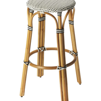 30" Natural Black and White Rattan Backless Bar Height Bar Chair