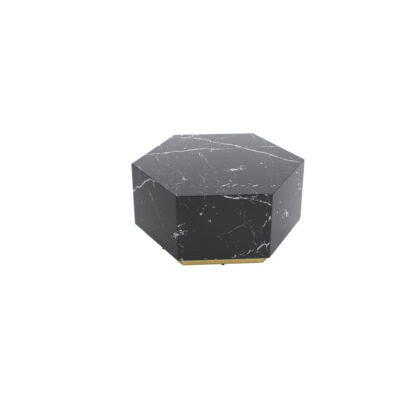35" Black And Gold Faux Marble Hexagon Drum Coffee Table