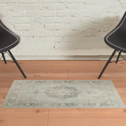 2' x 3' Green and Brown Medallion Power Loom Distressed Area Rug