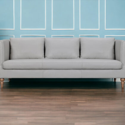 85" Gray And Brown Leather Sofa