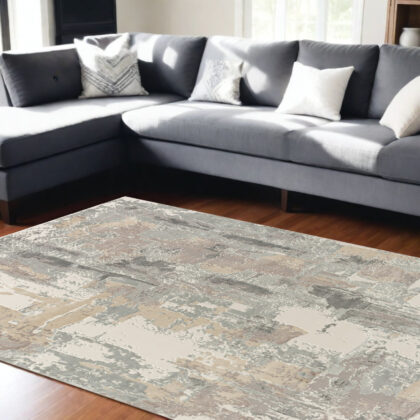 8' x 10' Gray and Beige Abstract Area Rug
