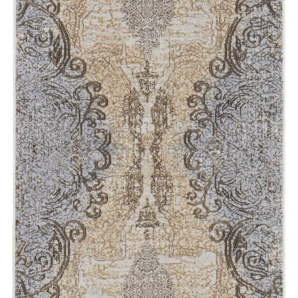 8' Gray and Brown Medallion Power Loom Distressed Runner Rug