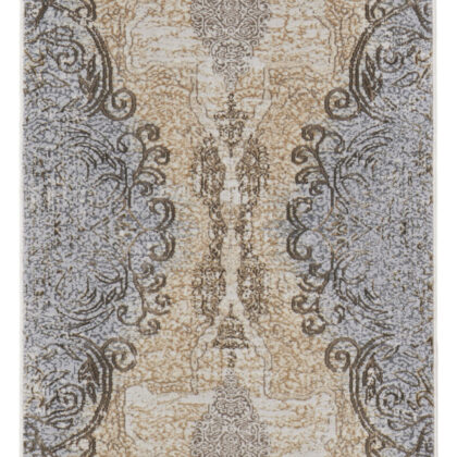 8' Gray and Brown Medallion Power Loom Distressed Runner Rug