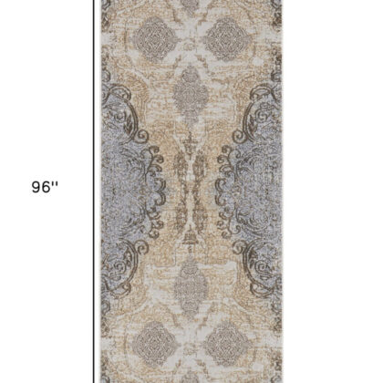 8' Gray and Brown Medallion Power Loom Distressed Runner Rug