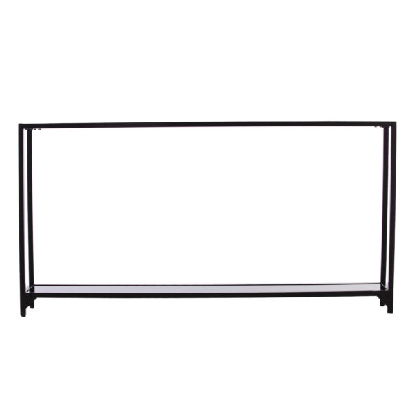 56" Clear and Black Glass Frame Console Table With Shelves