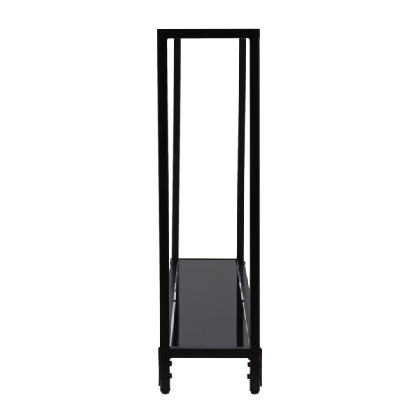 56" Clear and Black Glass Frame Console Table With Shelves