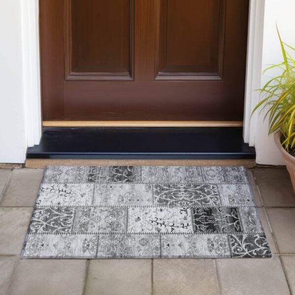 2' X 3' Gray Patchwork Washable Non Skid Indoor Outdoor Area Rug