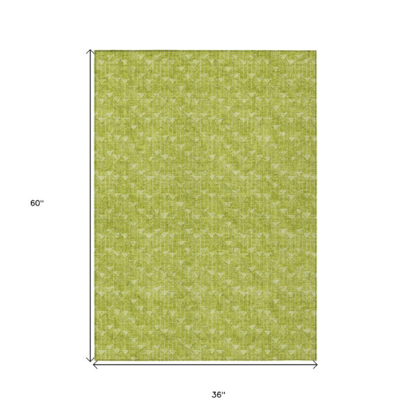 3' X 5' Moss Green Geometric Washable Non Skid Indoor Outdoor Area Rug