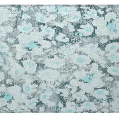 2' X 3' Teal Floral Washable Non Skid Indoor Outdoor Area Rug