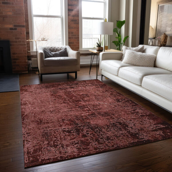 3' X 5' Merlot Abstract Washable Non Skid Indoor Outdoor Area Rug
