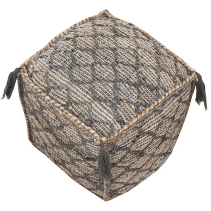 18" Natural Gray And Taupe Jute Cube Trellis Pouf Ottoman