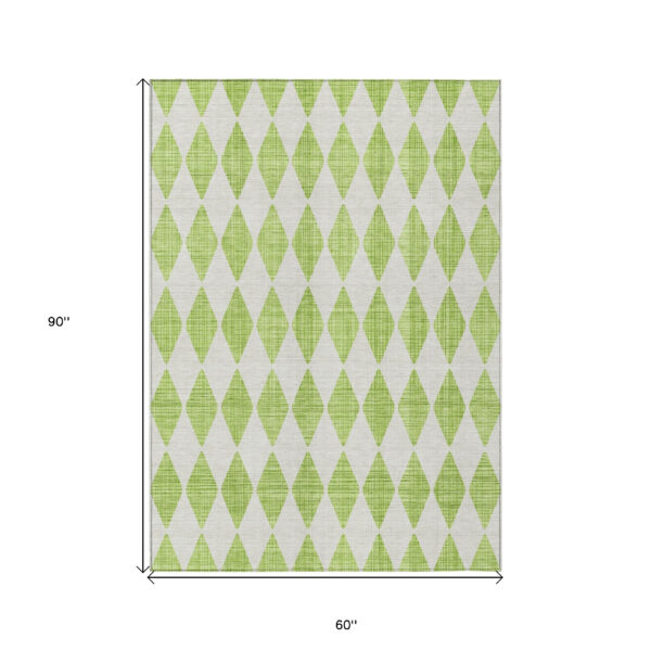 5' X 8' Lime Green And Ivory Geometric Washable Indoor Outdoor Area Rug